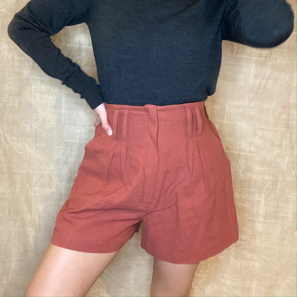 Blu Pepper Muted Brick Red High Waisted Shorts - Picture 1 of 6